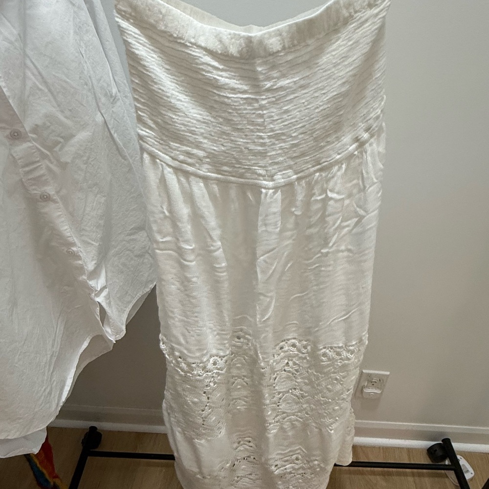 Beautiful Bohemian White Strapless Crochet Lace Design Beach Dress - Picture 9 of 16